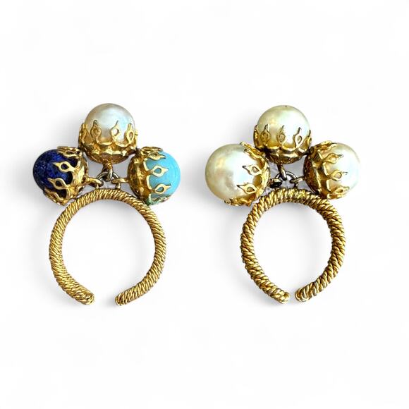 Jewelry - Western Germany Drop Dangle Charms Cha-Cha Rings pearls, turquoise, Lapis Lazuli